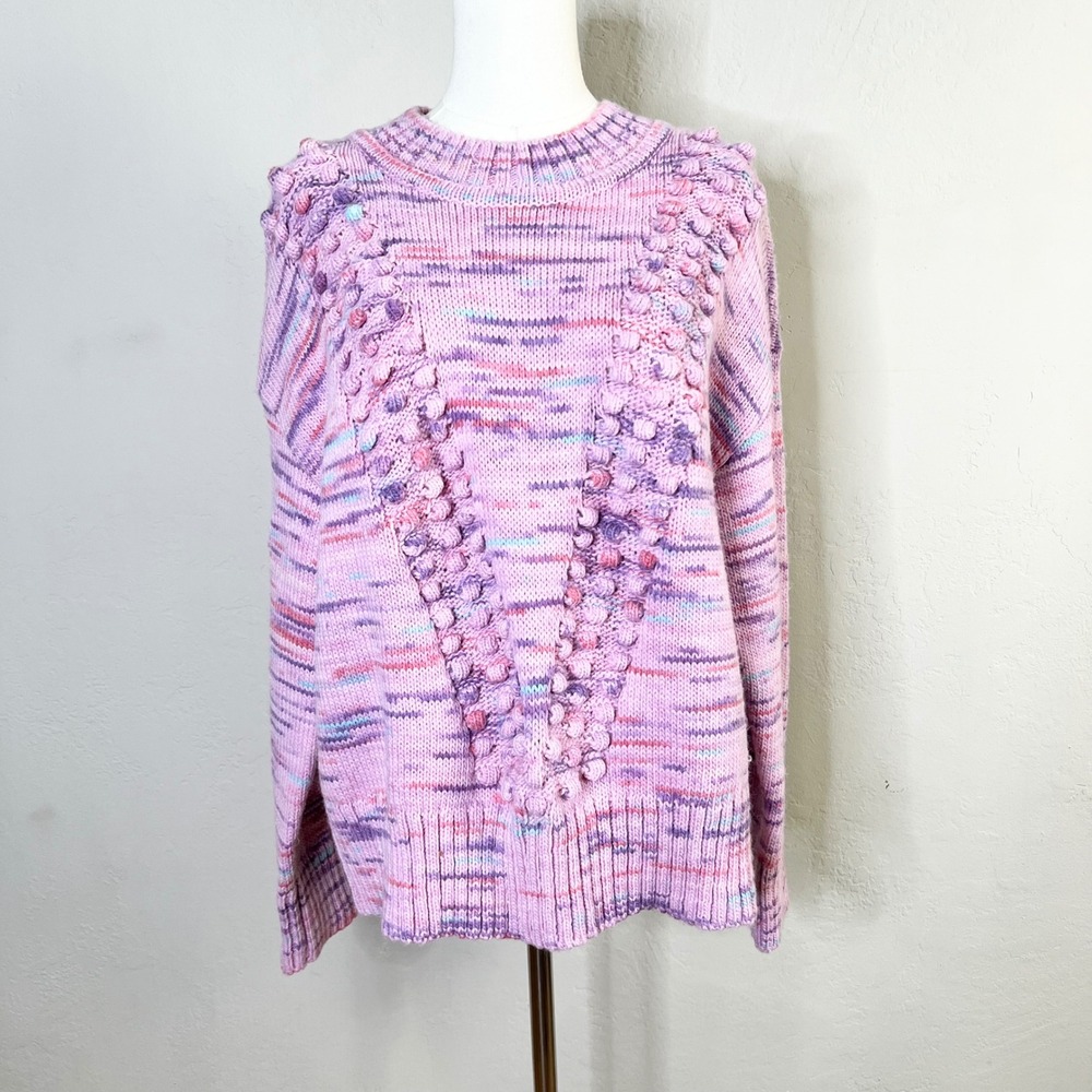 Talbots Sweater Bobble Knit Pullover Size XL Pink Space Dye New Wool Mix